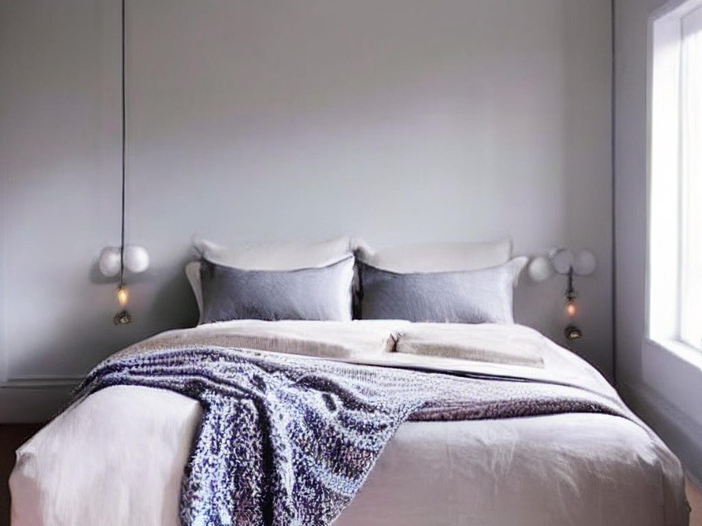 Photograph of a comfortable bed, with serene colors